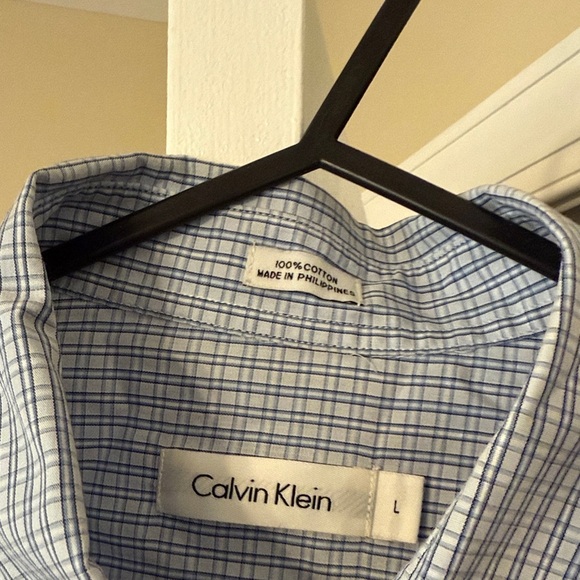 Calvin Klein Light Blue Plaid Men's Shirt - Picture 2 of 5